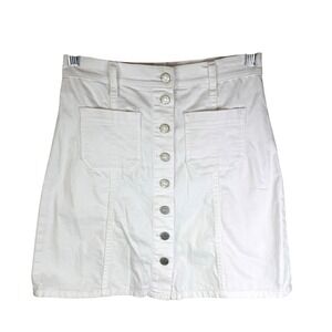 Madewell Women's White Denim A-Line Mini Skirt Button Front Pockets Size 26 Boho